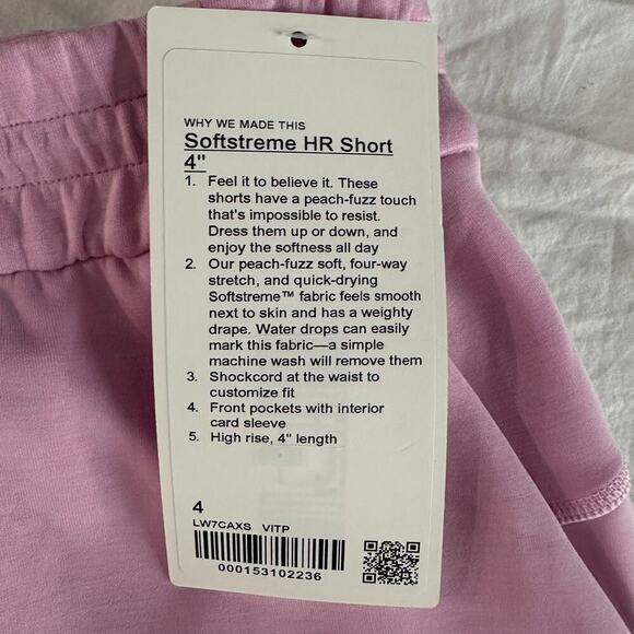 Lululemon Softstreme High-Rise Short 4" Size 4 Vitapink NWT - Picture 3 of 7